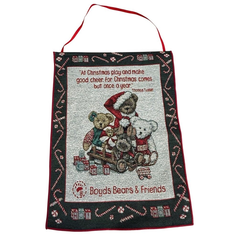 Boyds Bears & Friends "Candy Christmas" Tapestry Banner Wall Hanging 13"x18" USA